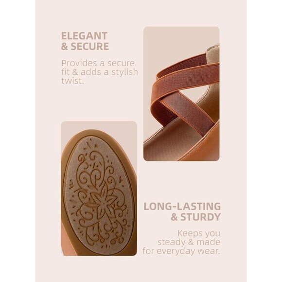 Dream Pairs Women Tan/Pu Faux Suede Flats Comfortable Elastic Ankle Straps Shoes - Picture 4 of 8